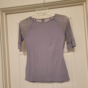 Express Light Gray Mesh Sleeve Top XS